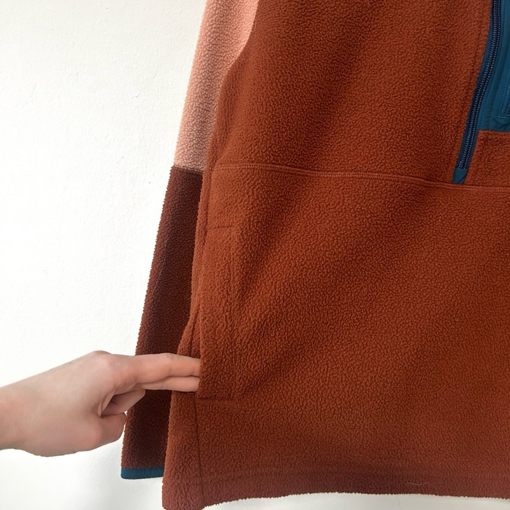 cotopaxi Rust Brown and Blush Pink Fleece Pullover with Teal Pocket - Picture 5 of 8